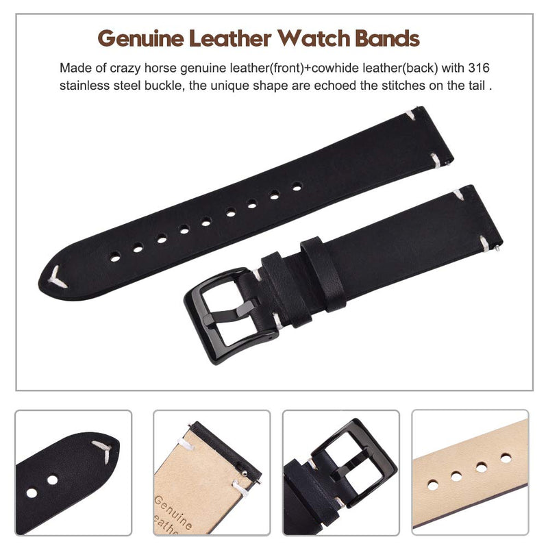 [Australia] - Ritche Quick Release Leather Watch Band Top Grain Leather Watch Strap 18mm 19mm 20mm 21mm 22mm 23mm or 24mm for Men and Women Black 