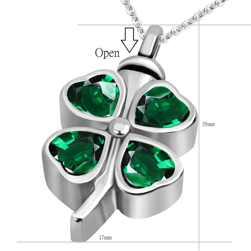 [Australia] - JMQJewelry Lucky Clover Cremation Urn Necklace for Ashes Memorial Keepsake Pendant Green 