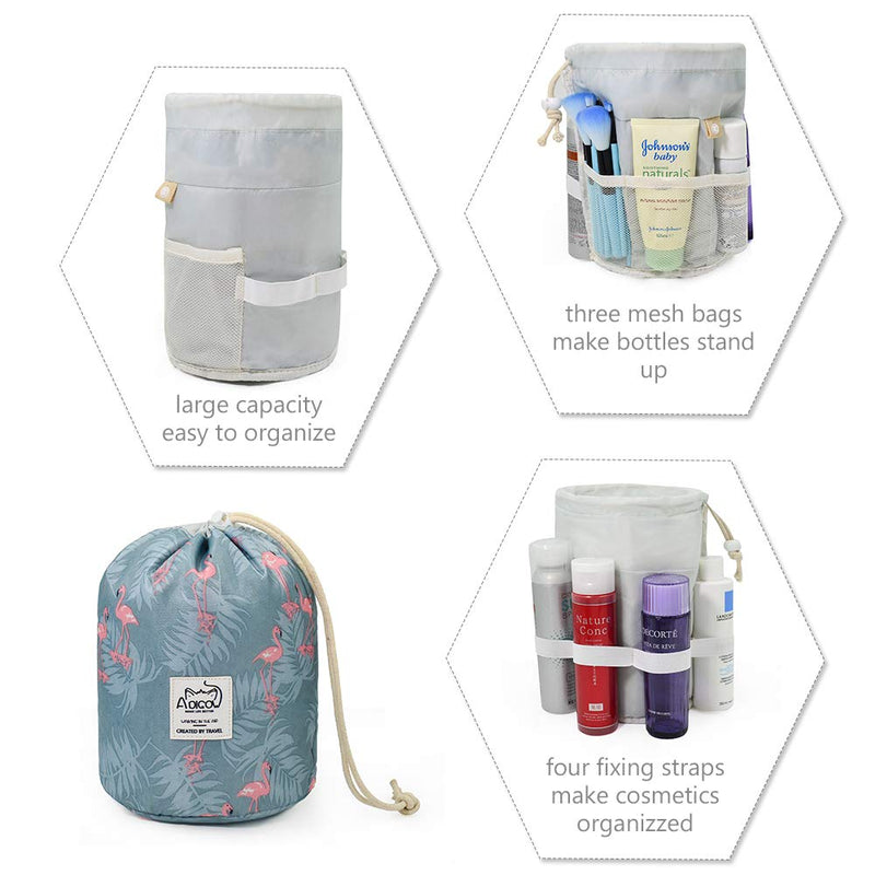 [Australia] - Makeup Bag Travel Drawstring Bag Portable Cinch Top Compact Skincare Organizers Blue Pink Flamingo bluepinkflamingo 