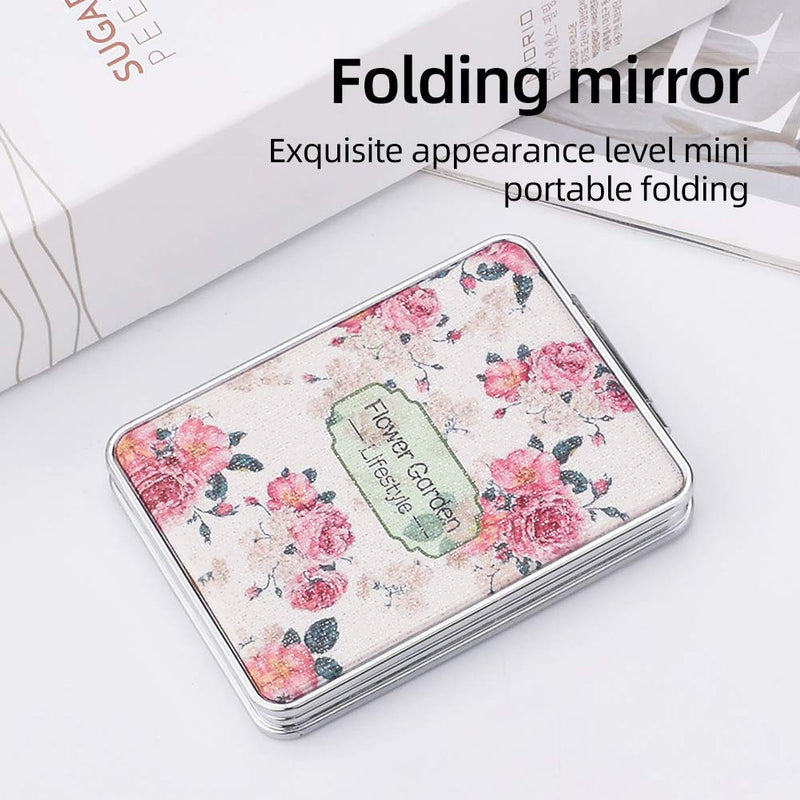 [Australia] - Retro Floral Makeup Mirror for Handbag, Folding Compact Travel Pocket Beauty Makeup Mirror Floral Square 