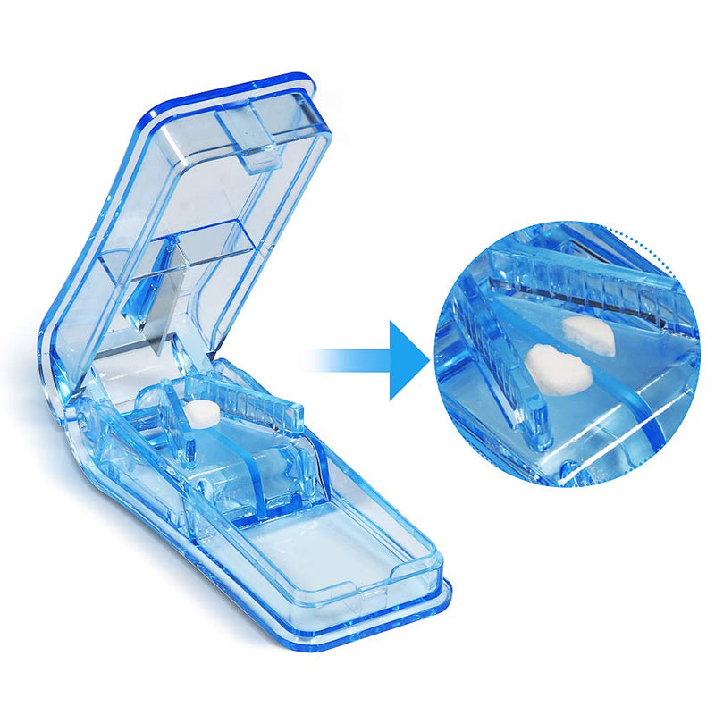 [Australia] - Pill Cutter, Opret Pill Splitter with Blade for Small Pills Large Pills Cut in Half Quarter for Tablet Vitamin Medicine Blue 