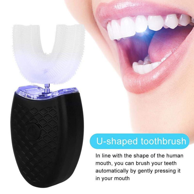 [Australia] - Adult U Shaped Electric Toothbrush, Automatic Tooth Cleaning Whitening Vibration Brush for Oral Care, 360 ° Mouth Cleaner Tool(Black) Black 
