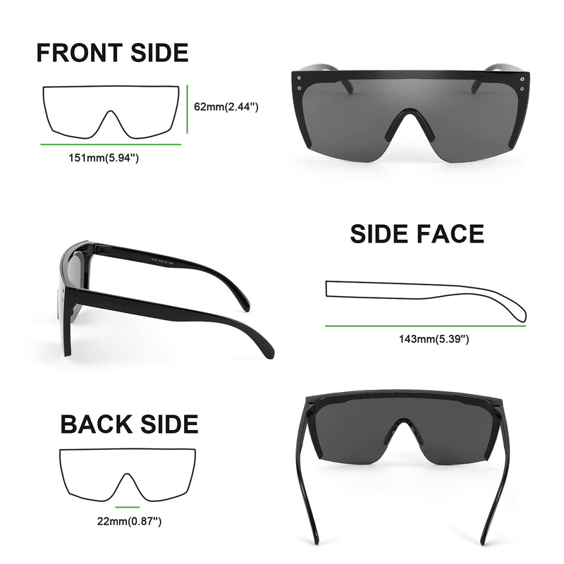 [Australia] - FEISEDY 2021 Flat Top Oversized Rimless Sunglasses for Women Men Shield Wrap Square UV400 B2761 Black 70 Millimeters 