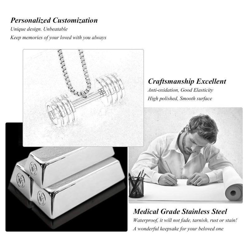 [Australia] - XSMZB Dumbbell Cremation Jewelry for Ashes Pendant Locket Stainless Steel Keepsake Ash Jewelry Memorial Urn Necklaces for Ashes Silver 