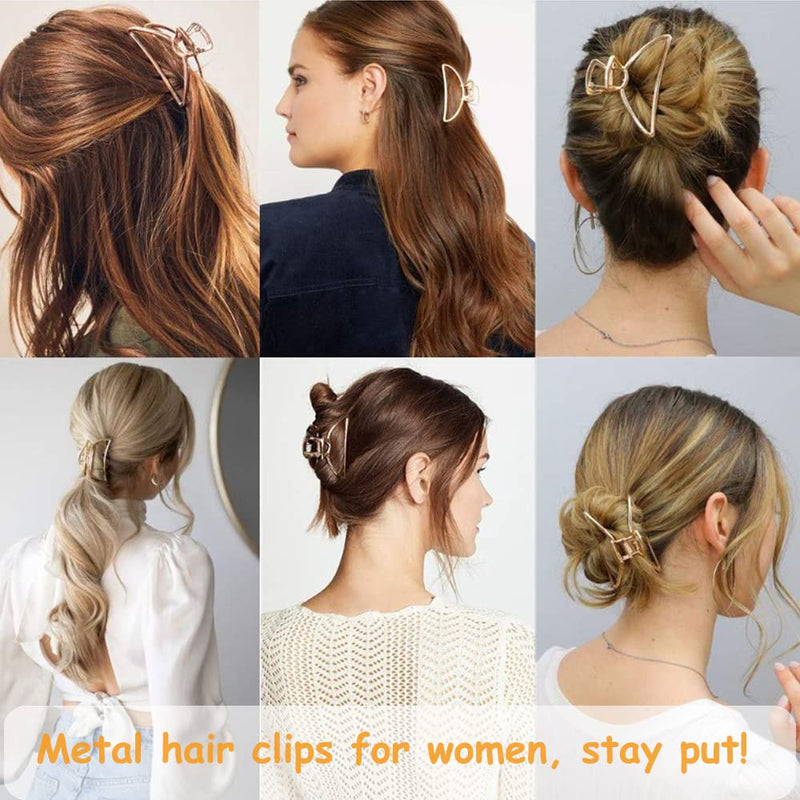 [Australia] - VinBee 3 Pack Large Metal Claw Clips Hollow Non-slip Hair Catch Barrette Jaw Clamp Hairpins for Fixing Hair (Silver + Gold + Rose Gold) Pattern 1 