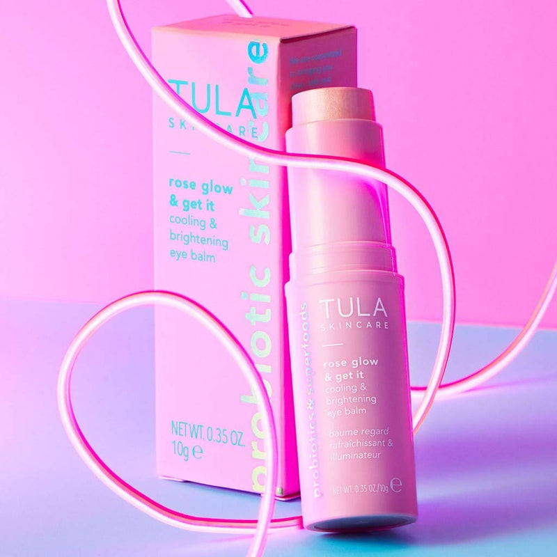 [Australia] - TULA Skin Care Rose Glow & Get It Cooling & Brightening Eye Balm | Dark Circle Under Eye Treatment, Instantly Hydrate and Brighten Undereye Area, Perfect to Use On-the-go | 0.35 oz. 