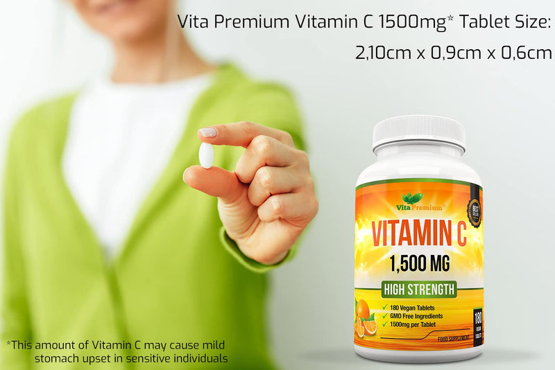 [Australia] - Vitamin C 1500mg per Tablet, High Strength 180 Vegan Tablets, Food Supplement, 6 Month Supply - Made in UK 