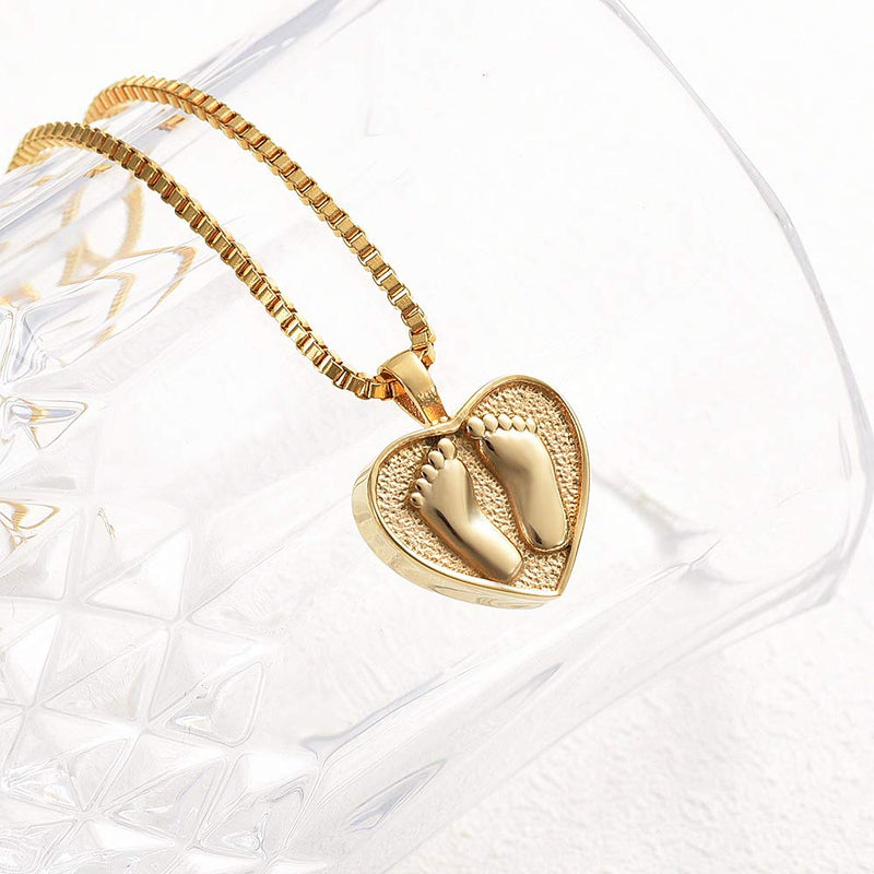 [Australia] - XSMZB Always in My Heart Baby Feet Ashes Keepsake Urn Pendant Necklace Cremation Urns Memorial Jewelry Gold-1 