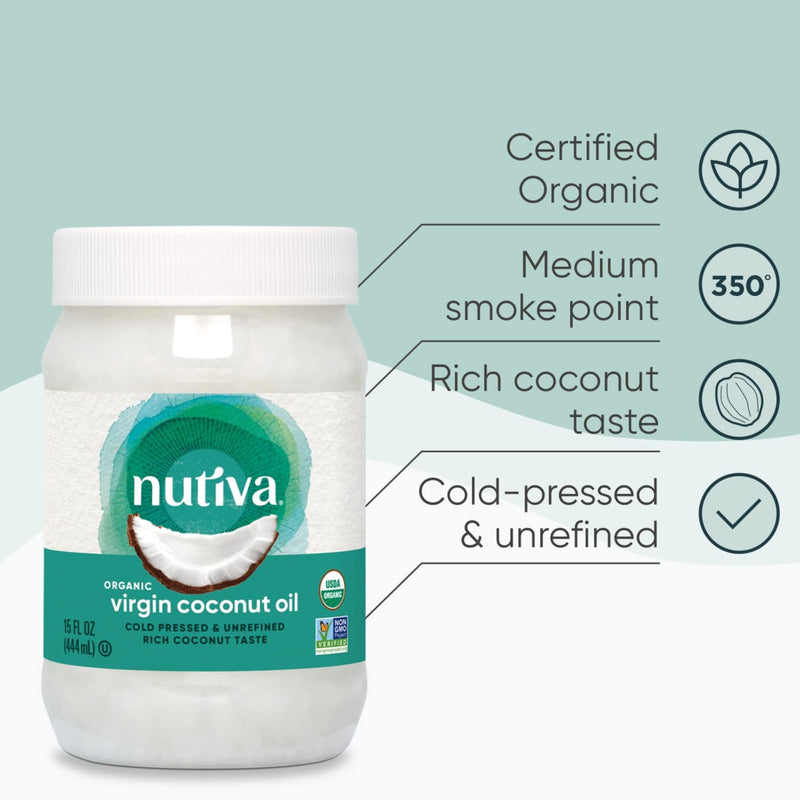[Australia] - Nutiva Organic Cold-Pressed Virgin Coconut Oil, 15 Fl Oz, USDA Organic, Non-GMO, Whole 30 Approved, Vegan, Keto, Fresh Flavor and Aroma for Cooking & Healthy Skin and Hair 15 Fl Oz (Pack of 1) 
