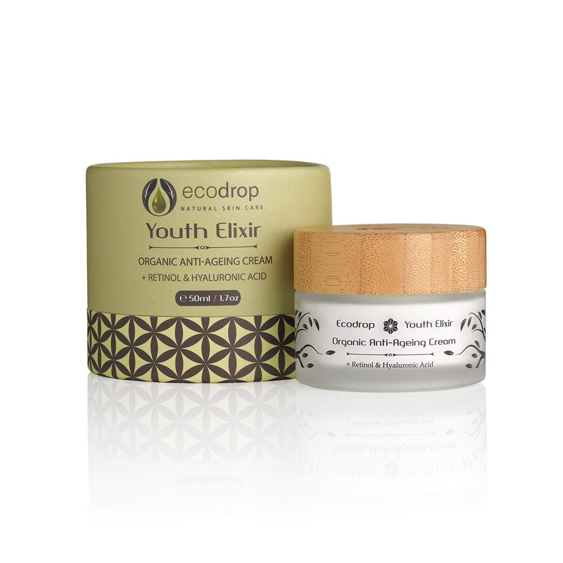 [Australia] - Ecodrop Organic Anti Ageing Cream | Advanced Daily Facial Wrinkle Treatment Cream for Women & Men | All Natural | with Hyaluronic Acid, Retinol & Argan Oil | Vegan | Eco Packaging 