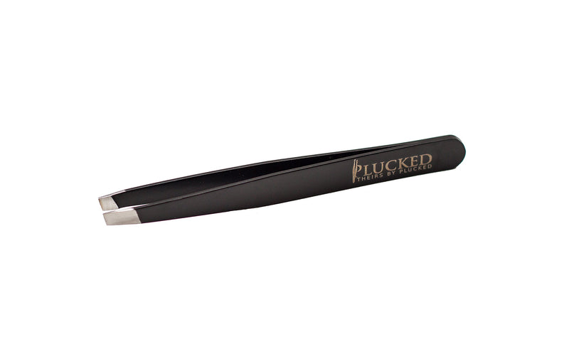 [Australia] - Stainless Steel Slant Tipped Tweezers by Plucked: Pack of 2 Hair Removal Tweezers for Men and Women –Slanted Tweezers for Eyebrow Plucking and Splinter Removal –Easy to Use Black and Pink Tweezers 