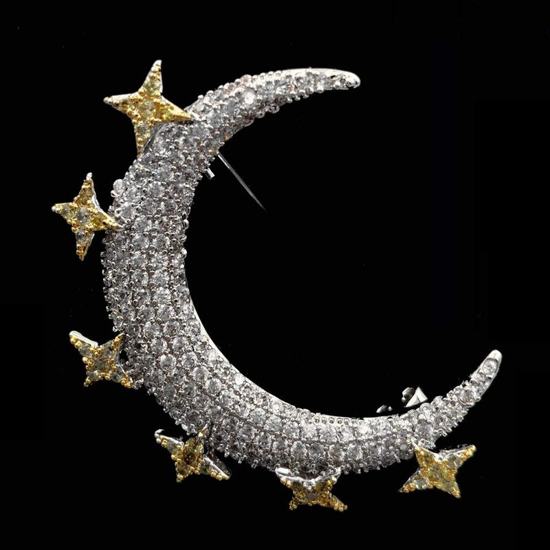 [Australia] - Dreamlandsales Victorian Vintage Small Golden Stars Crescent Moon Brooches Pins Planet Jewelry 