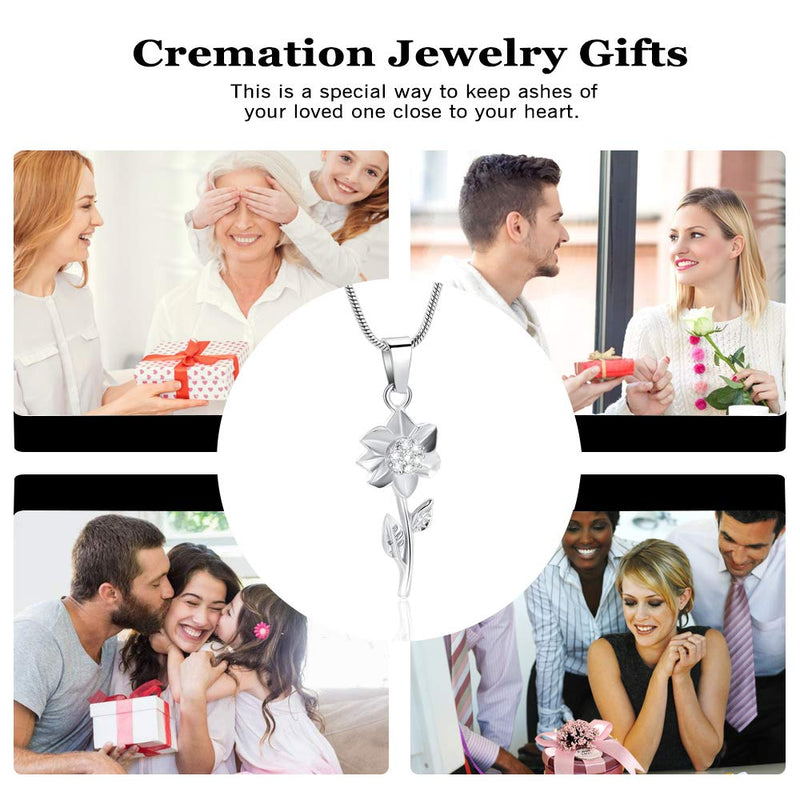 [Australia] - Imrsanl Sunflower Cremation Jewelry for Ashes Urn Pendant Necklace for Ashes Stainless Steel Keepsake Memorial Ash Jewelry Silver 