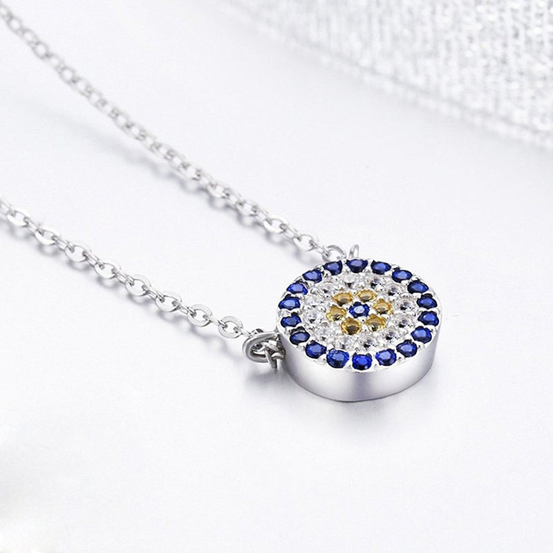 [Australia] - Kaletine Round Evil Eye Pendant Necklace Sterling Silver 925 Created Cubic Zirconia CZ Cable Chain 16"+2" Extender Rose Gold 