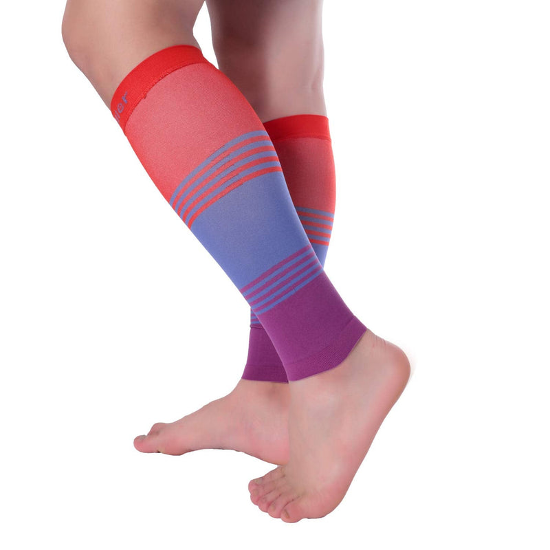 [Australia] - Doc Miller Calf Compression Sleeve Men and Women 20-30 mmHg, Shin Splint Compression Sleeve, Medical Grade Socks for Varicose Veins and Maternity 1 Pair Medium Red Blue Purple Calf Sleeve Red.Blue.Purple 