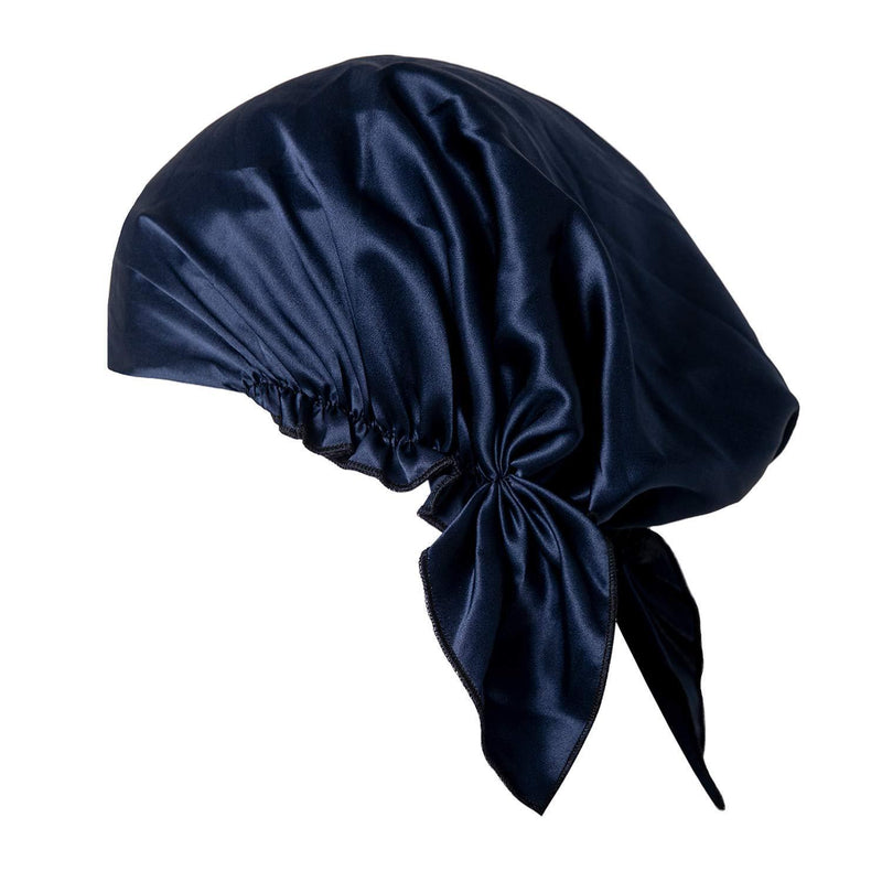 [Australia] - Everkeen 100% Mulberry Silk Night Sleep Cap for Women Hair Beauty Bonnet Sleeping Hat with Adjustable Elastic Ribbon Navy 