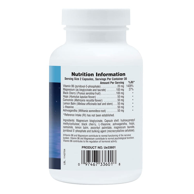 [Australia] - NaturesPlus Magnesium Nighttime - Magnesium Glycinate and Taurate Supplement with L-Theanine, Ashwagandha, Lemon Balm, B6, Hops - Vegan, Gluten Free - 60 Capsules 