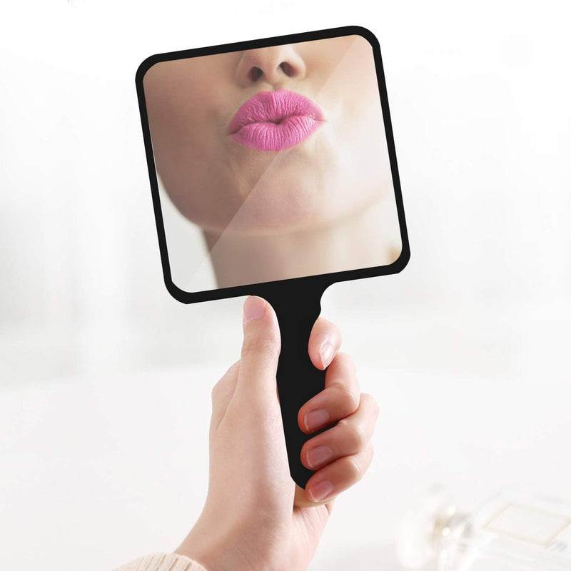 [Australia] - SOLUSTRE Hand Mirror Square Makeup Mirror Handheld Cosmetic Mirror Salon Hairdressing Mirror with Handle, Black 