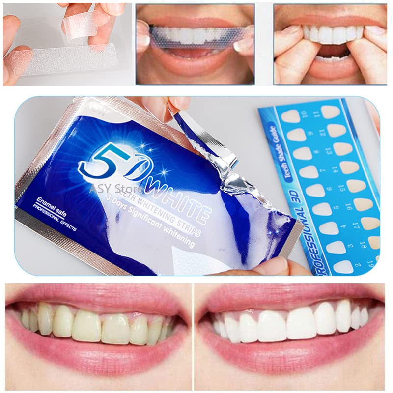 [Australia] - 5D Teeth Whitening Strips 28 Strong Strips with Peroxide Free Gel, Remove Dental Stains Plaque & Scale, Whiten Yellow Teeth Two Weeks Whitening Treatment 