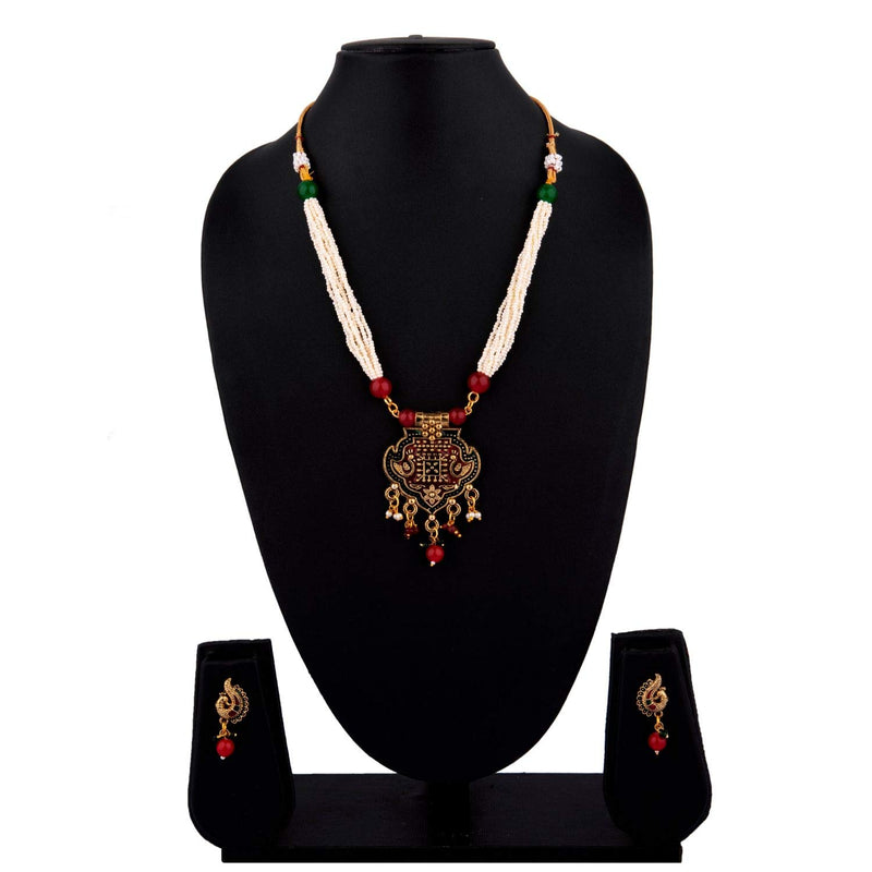 [Australia] - Efulgenz Indian Bollywood Antique Vintage Gold Plated Wedding Faux Pearl Strand Pendant Choker Collar Necklace Earring Jewelry Set Style 3 