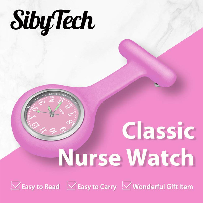 [Australia] - Nurse Watch Brooch, Silicone with Pin/Clip, Glow in Dark Design, Health Care Nurse Doctor Paramedic Medical Brooch Fob Watch Pink 
