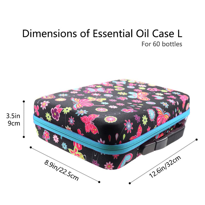 [Australia] - Arxus 12/30/60 Slots Essential Oil Carrying Case Hard Shell Butterfly Pattern for Essential Oil Collection Waterproof Oil Storage Organizer Bag Black Blue L 