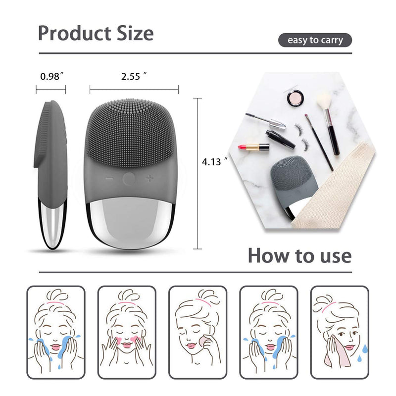 [Australia] - Facial Cleansing Brush, 3-in-1 Electric Silicone Face Scrubber, Sonic Facial Massager, IPX7 Waterproof, USB Rechargeble Face Scrubber Brush for Deep Cleanning, Blackhead Remover, Exfoliating(Gray) Gray 