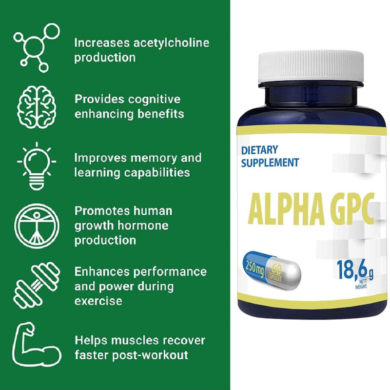 [Australia] - Alpha GPC Choline 500mg Serving 60 Vegan Capsules, Certificate of Analysis by AGROLAB Germany, High Strength Supplement, No Fillers or Bulkers, Gluten and GMO Free 