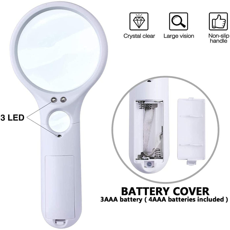 [Australia] - 3X 45X LED Lighted Magnifying Glass,Batteries Included,Illuminated Handheld Magnifier with Light,for Seniors Reading,Macular Degeneration,Newspaper, Antique, Exploring, Map, Stamp White 