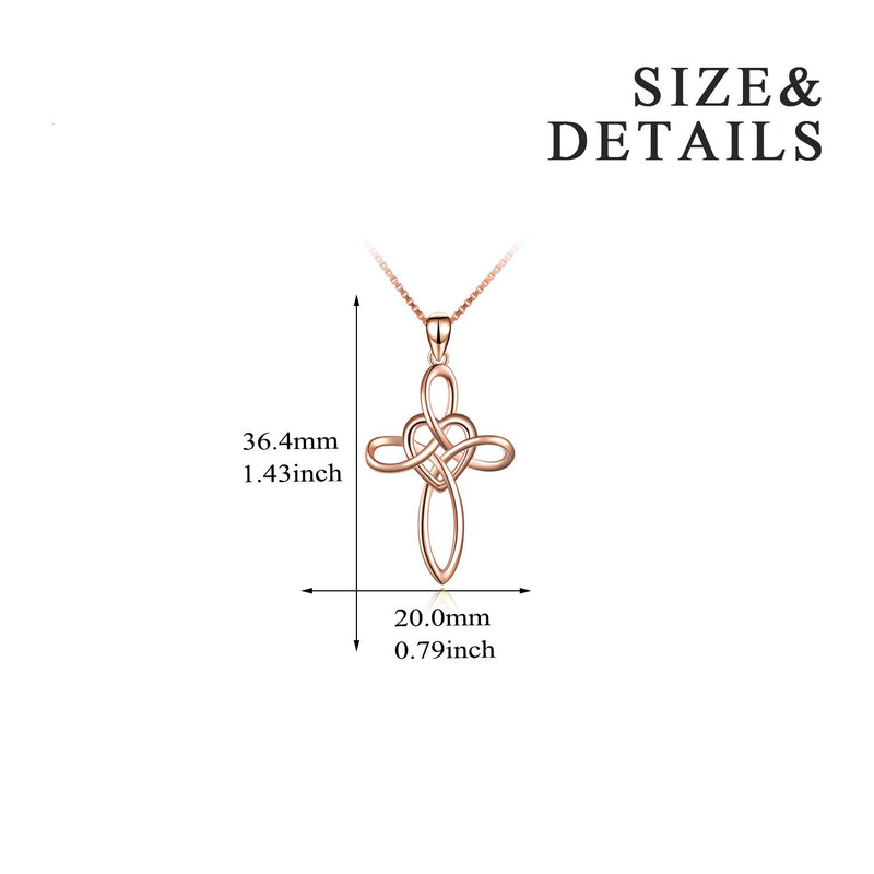 [Australia] - YFN Celtic Knot Cross Necklace Sterling Silver Infinity Love Heart Pendant Necklace Rose Gold Celtic Cross Necklace 