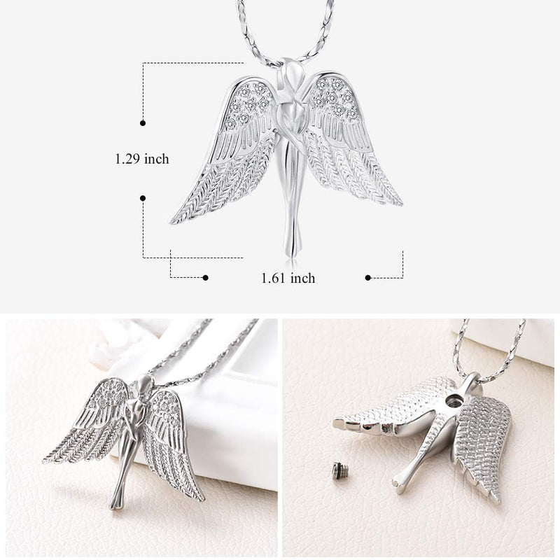 [Australia] - Imrsanl Cremation Jewelry with Angel Lady Charm Locket Memorial Ash Pendant - Urn Necklace for Ashes Wings Keepsake Jewelry for Women Girls Silver 