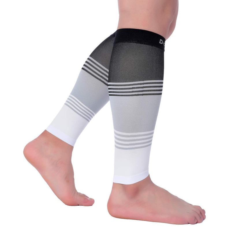 [Australia] - Doc Miller Calf Compression Sleeve Men and Women 20-30 mmHg, Shin Splint Compression Sleeve, Medical Grade Socks for Varicose Veins and Maternity 1 Pair XX-Large Black Grey White Calf Sleeve Black.Gray.White 2X-Large 