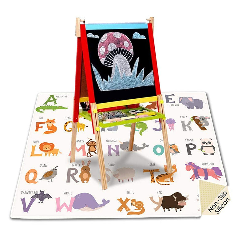 [Australia] - Splash Mat Under Highchair, 51" Waterproof Messy High Chair Splash Mat, Multipurpose Anti-Slip Baby Weaning Mat for Floor with Early Education Pattern white 