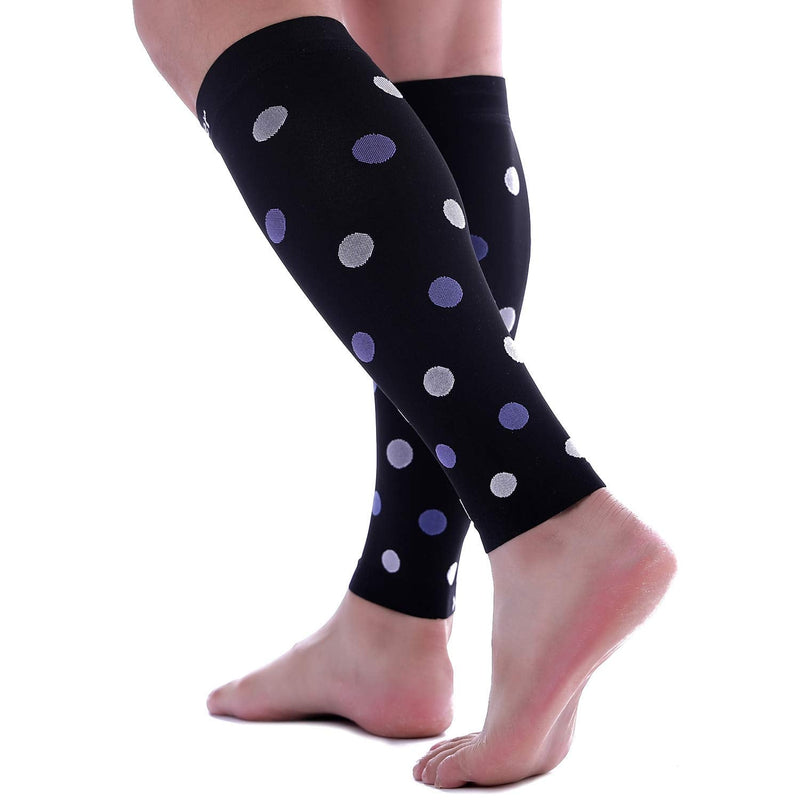 [Australia] - Doc Miller Calf Compression Sleeve Men Women, 20-30mmHg Medical Grade Leg Compression Sleeve for Shin Splints, Varicose Vein & Calf Muscles Recovery, 1 Pair Medium Black Violet White Polka Dots Black/VioletWhite 