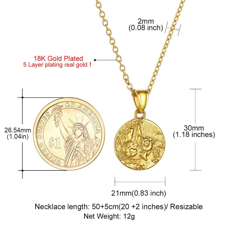 [Australia] - GoldChic Chinese Zodiac Coin Necklace, 18K Gold Plated Round Disc Handmade Animal Pendant Amulet Lucky Charm Necklace for Women/Girl, Birthday Gift (with Gift Box) Pig no personalization 