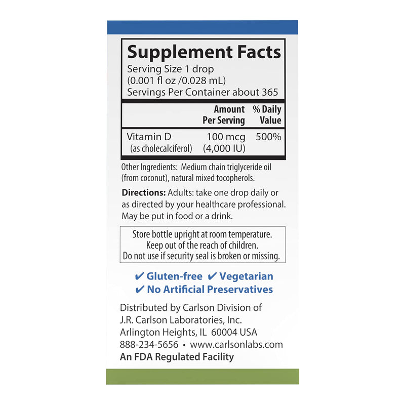 [Australia] - Carlson Super Daily D3 4,000 IU (100 mcg), Heart & Immune Health, Teeth & Bone Strength, Unflavored, 365 Drops 