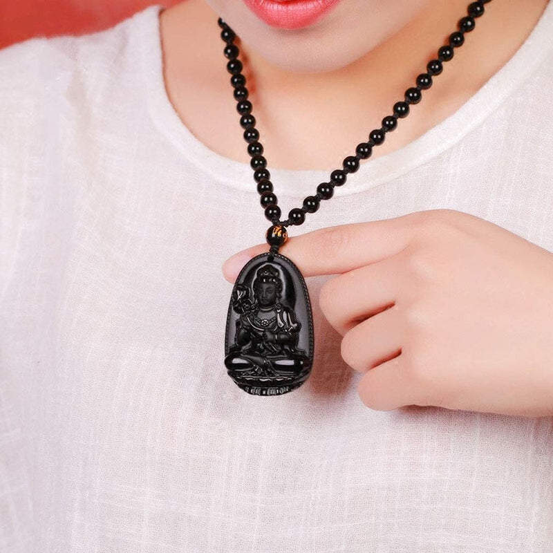 [Australia] - c1lint7785631 Jade Buddha Pendant Necklace Bodhisattva Amulet Talisman Made of Obsidian Gemstone Vajrapani Buddha 