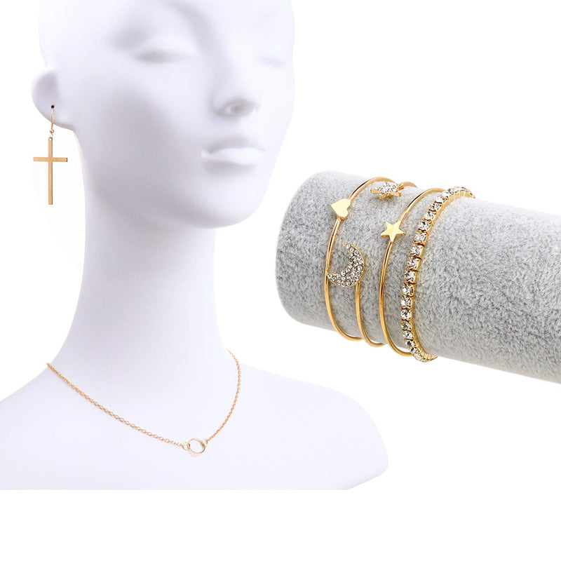 [Australia] - AROIC 38 PCS Gold Jewelry Set with 4 PCS Necklace,10 PCS Bracelet,24 PCS Layered Ball Dangle Hoop Stud Earrings for Women Girls Jewelry Fashion and Valentine Birthday Party Gift color-10 