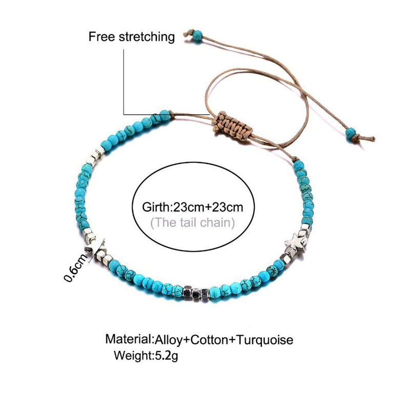 [Australia] - Earent Boho Turquoise Anklet Blue Star Ankle Bracelets Chain Beach Foot Adjustable Jewelry for Women and Girls 