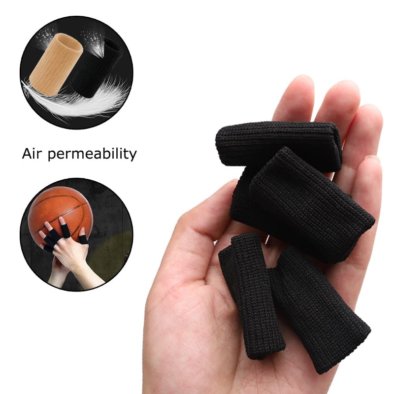 [Australia] - 20 PCS Finger Sleeves Protectors, Sport Finger Splints Thumb Brace Support Finger Brace Elastic Thumb Sleeves for Relieving Pain Arthritis Trigger Finger(Black+Skin tone) Black,skin tone 