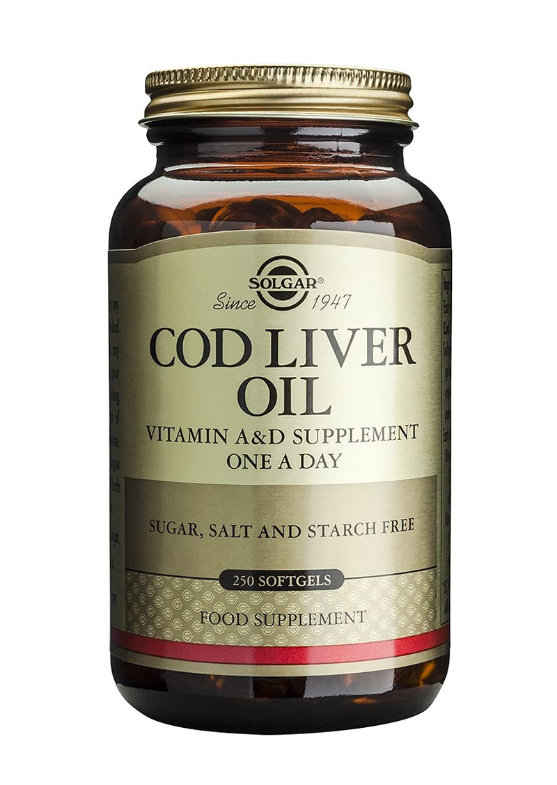 [Australia] - Solgar Cod Liver Oil Softgels - Pack of 250 - Premium Blend of Essential Fatty Acid - With Vitamins A & D - Supports brain, vision and heart health - Immunity Support - Gluten Free 