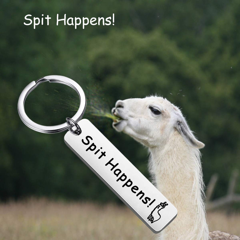 [Australia] - BEKECH Spit Happens Alpaca Keychain Funny Llama Jewelry Alpaca Themed Stainless Steel Keychain Cute Llama Gifts Mama Llama Gift for Alpaca Lovers Animal Jewelry Gift for Friends silver 