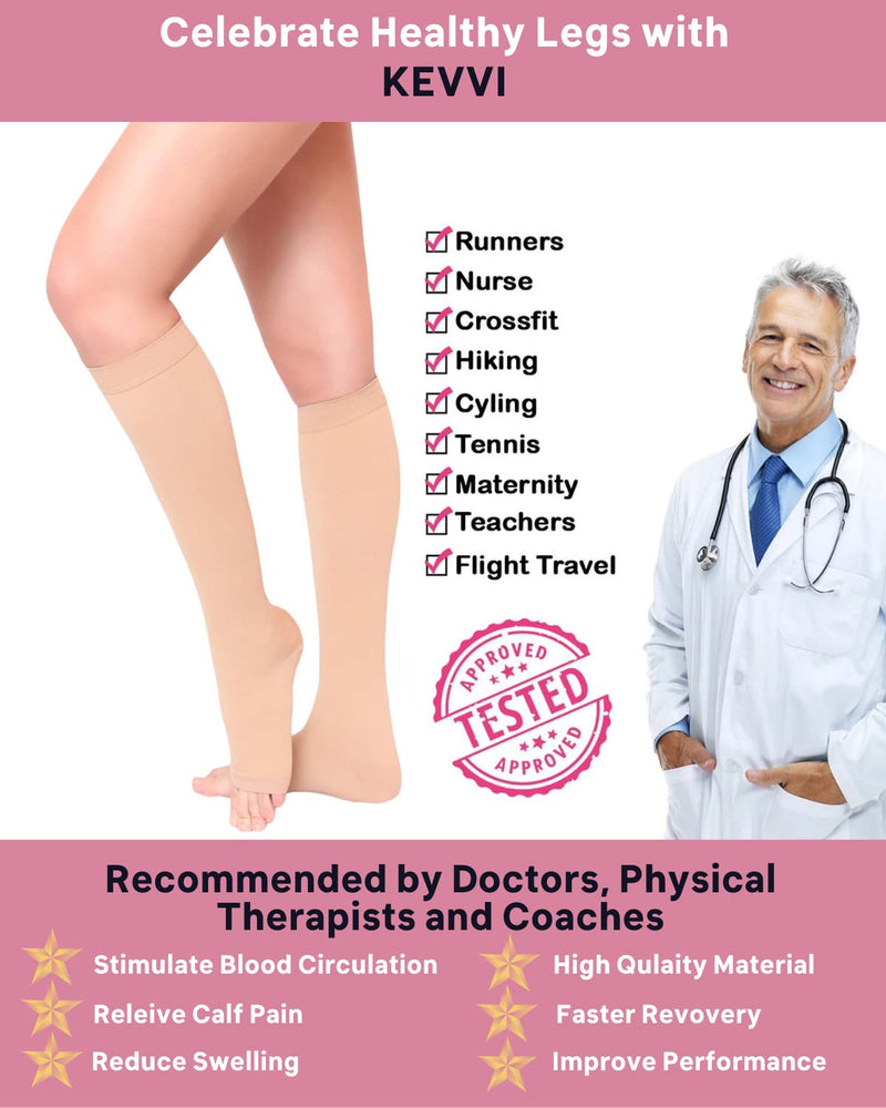 [Australia] - KEVVI - Knee High Support Hose Compression Socks 20-30 Medical Support Hose Compression Stockings for Women Ted Hose 2 pairs Small 