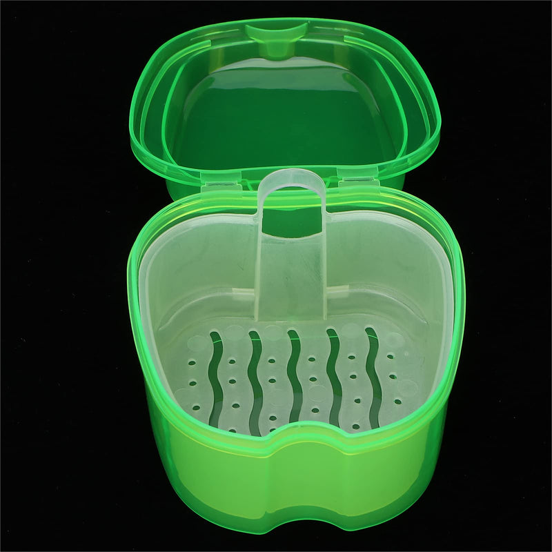 [Australia] - Denture Storage Box with Strainer Basket, Denture Bath Case Box Soak Container Colored False Teeth Storage Box for School Travel Train Outdoor Home Use(Green) Green 