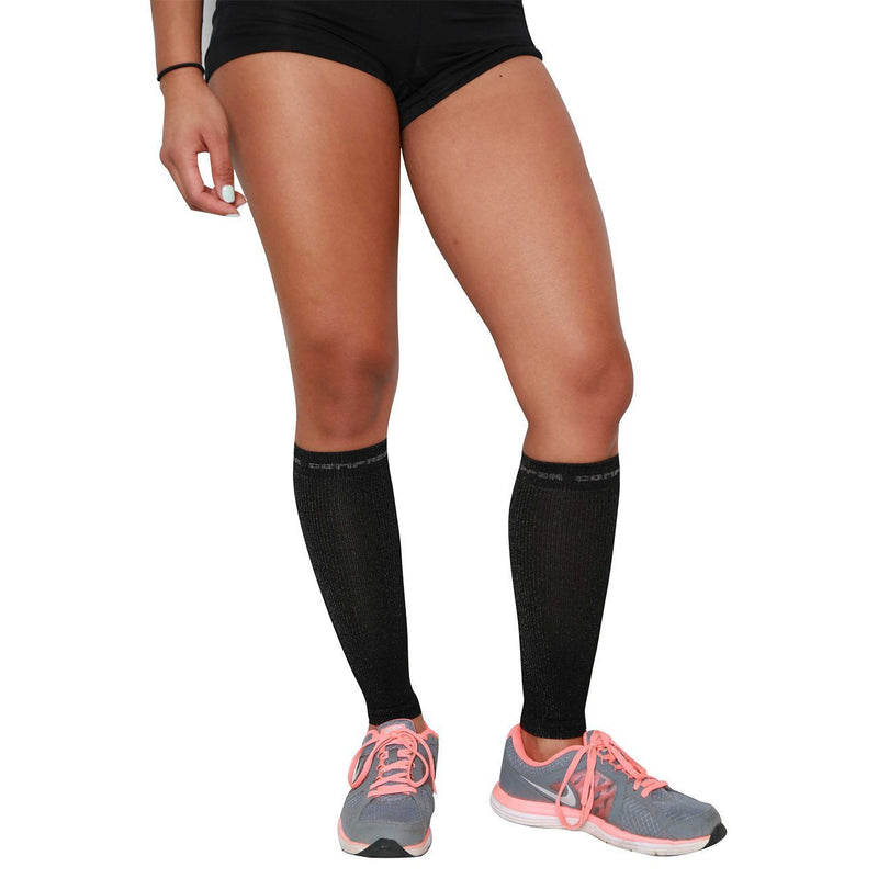 [Australia] - Calf Sleeves - #1 Compression Leg Sleeve for Runners - Men and Women Shin Sleeves Black with Copper Yarn Small/Medium 