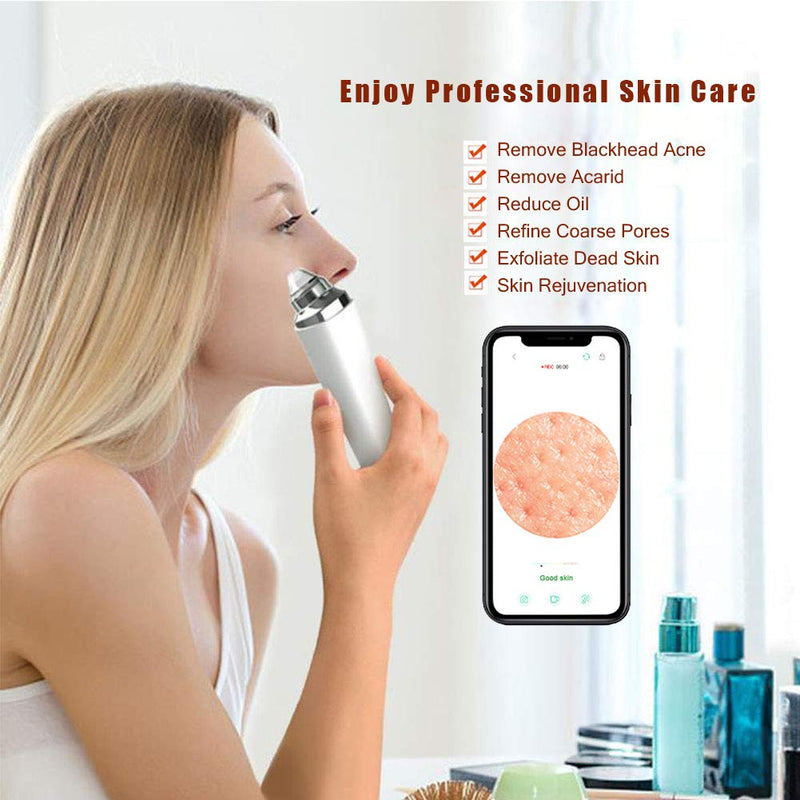 [Australia] - Blackhead Remover Pore Vacuum, Upgraded WiFi Visible Facial Pore Cleanser with HD Camera Pimple Acne Comedone Extractor Kit with 6 Suction Heads USB Rechargeable Electric Black Head Suction Tool Pure White 