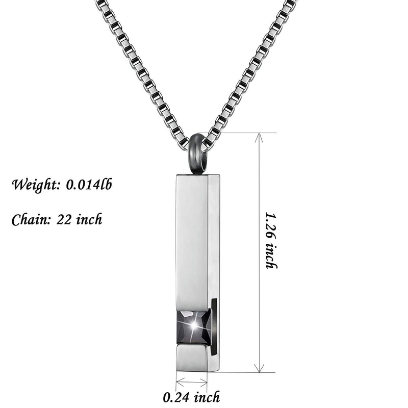 [Australia] - Silver Square Zircon Bar Cremation Urn Necklace for Ashes Memorial Pendant stainless steel Jewelry Black 