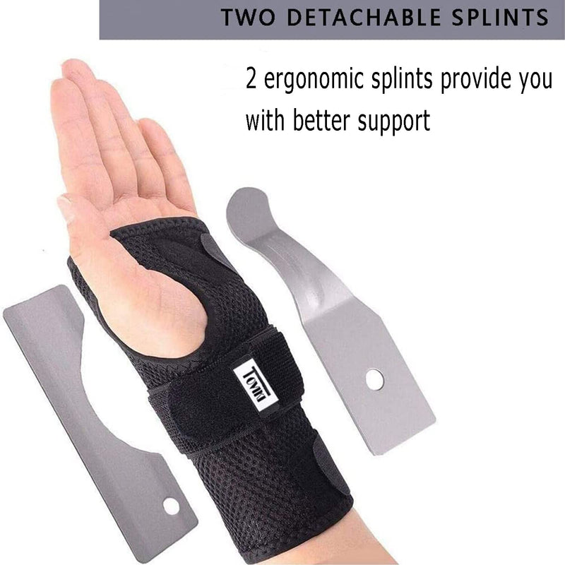 [Australia] - TOVIKI Wrist Support Brace Right Hand with 2 Metal Splints for Joint Pain Arthritis Carpal Tunnel Pain Tendonitis for Men and Women Black (Right) 