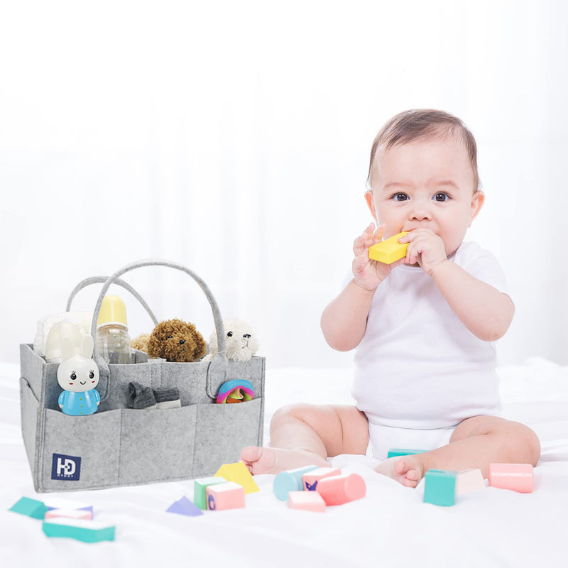[Australia] - HY DOT Baby Nappy Caddy Organiser - 3mm Extra Thick Sturdy Grey Storage Baskets - Felt Baby Caddy Organiser (35x23x18 cm) - Nappy Organiser with Changing Caddy Compartments for Newborn Baby 