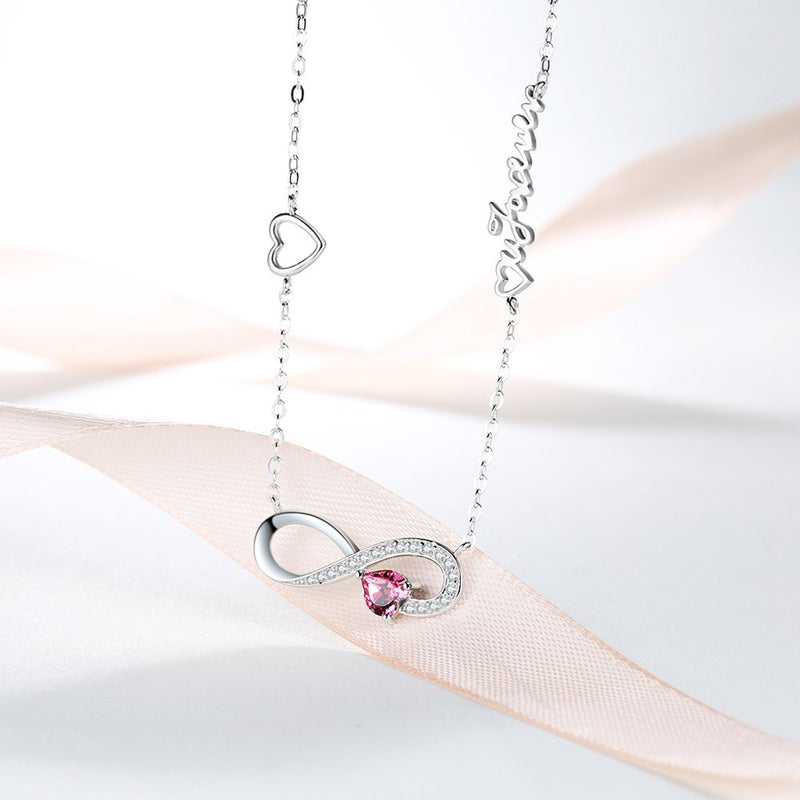 [Australia] - October Birthstone Pink Tourmaline Necklace for Women Teen Girls Birthday Gifts Love You Forever Jewelry for Mom Wife Blue Sapphire Love Infinity Heart Necklace for Her Anniversary Sterling Silver A Pink Tourmaline Love Heart Infinity Necklace 